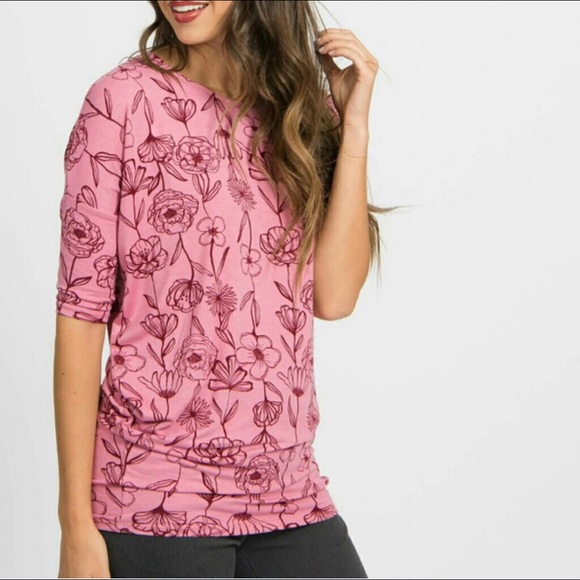 🌺 Dolman Tunic Rosy Pink with Burgundy Floral A&D - Picture 3 of 7